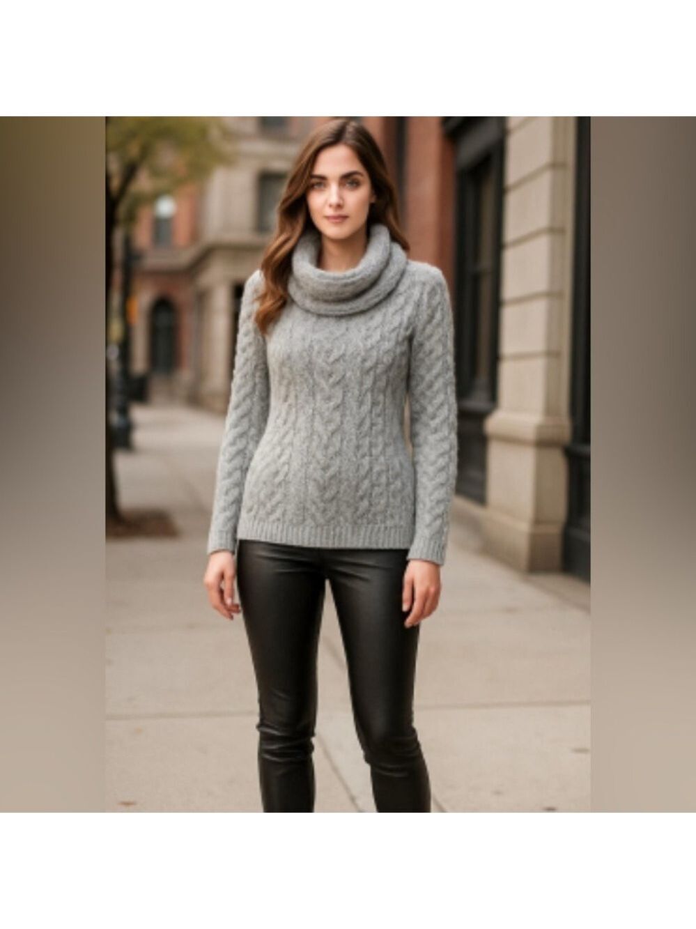 Aran Mor Merino Wool Ireland Cozy Gray Cable Knit Turtleneck Sweater Sz M